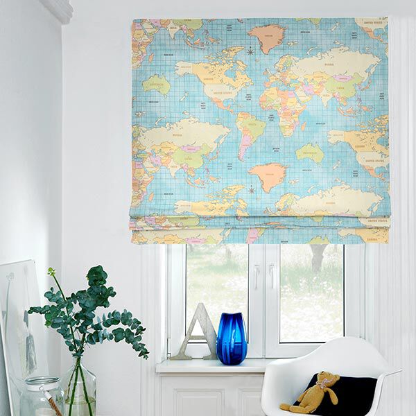 Decostof Half panama Vintage wereldkaart – licht turkoois, image number 6