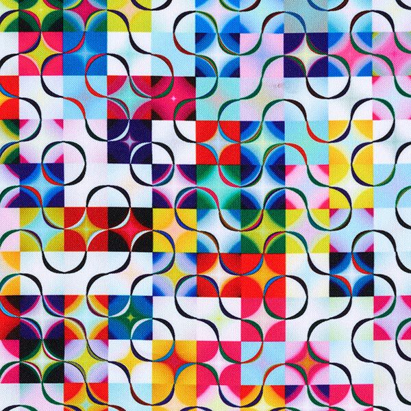 Polyesterstof kleurrijke golvende lijnen en ruiten,  image number 1