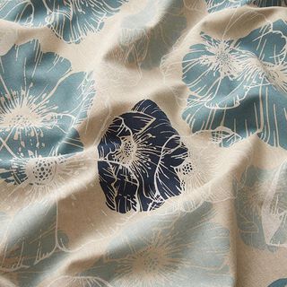 Decostof Half panama indrukwekkende bloemen – marineblauw/natuur, 