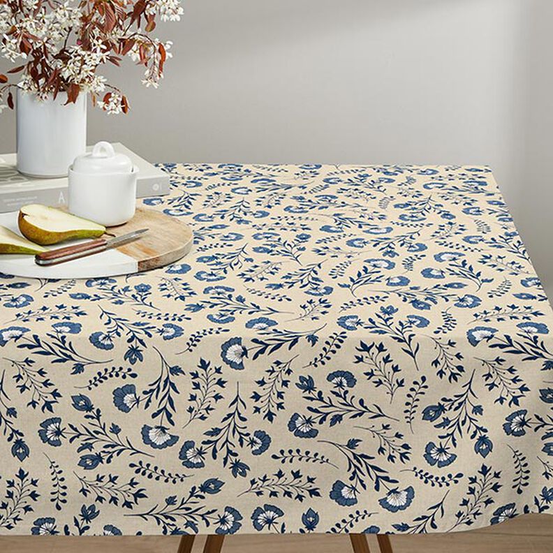 Decostof Half panama Bloemetjes – natuur/oceaanblauw, image number 9