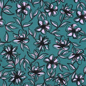 Romaniet jersey Bloemen – petroleum/lila, 