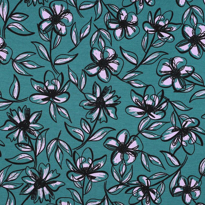 Romaniet jersey Bloemen – petroleum/lila,  image number 1