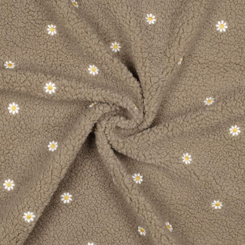Teddy pluche Geborduurde bloempjes | Poppy Fabrics – donkertaupe,  image number 3