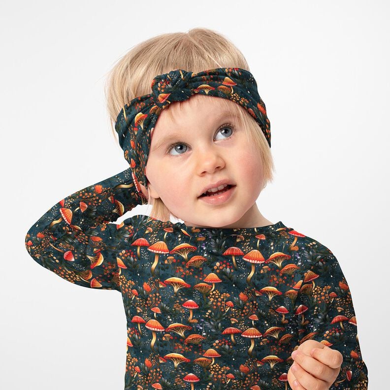 French Terry sommersweat magisch paddenstoelenbos Digitaal printen – donkergroen,  image number 5