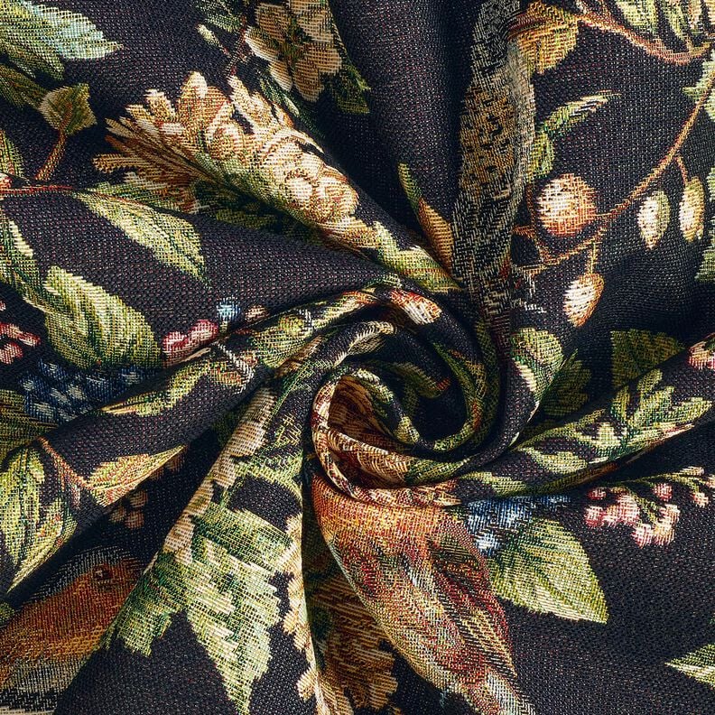 Decostof Gobelin Bloemen en vogels – zwart/groen,  image number 3