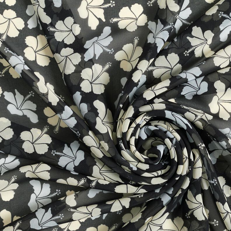 Chiffon hibiscusbloemen – zwart/wit, image number 3