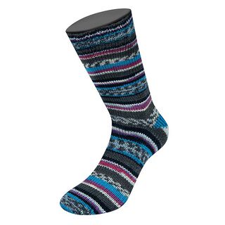 LANDLUST Sockenwolle „Bunte Bänder“, 100g | Lana Grossa – anthraciet/aquablauw, 