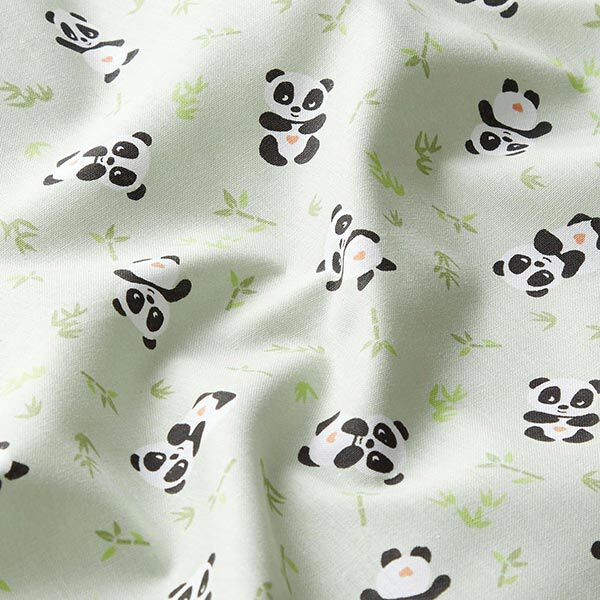 Katoenen stof Cretonne knuffelige panda – groen,  image number 2