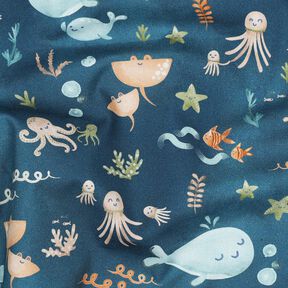 Katoenpopeline blije zeedieren Digitaal printen | Poppy Fabrics – oceaanblauw, 