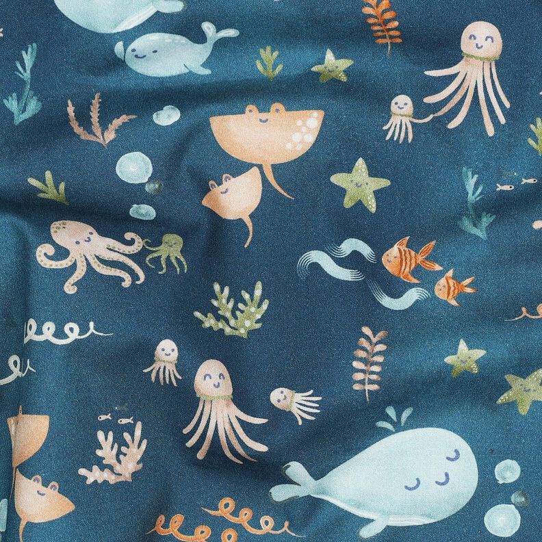 Katoenpopeline blije zeedieren Digitaal printen | Poppy Fabrics – oceaanblauw, image number 2