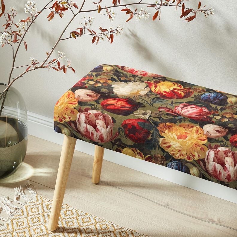 Decoratiefluweel Pioenroos – kaki/donkerrood,  image number 7