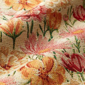 Decostof Gobelin Weidebloemen – lichtbeige/karmijnrood, 