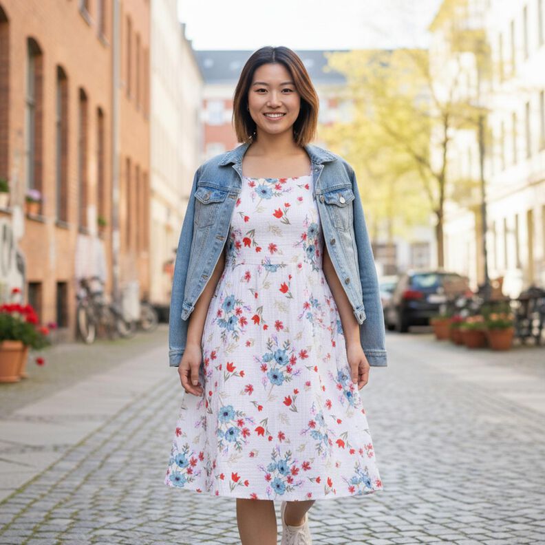 Mousseline/dubbel gehaakte stoffen Lentebloemen met tulpen &ndash; wit/oranje,  image number 5