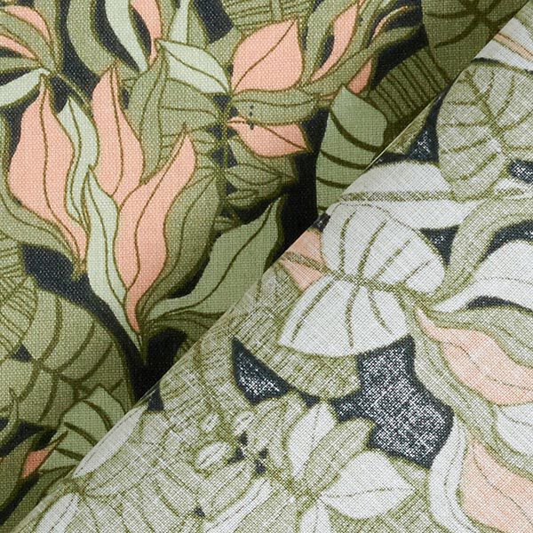 Katoenen stof Cretonne Tropische bladeren – zwart/groen,  image number 3