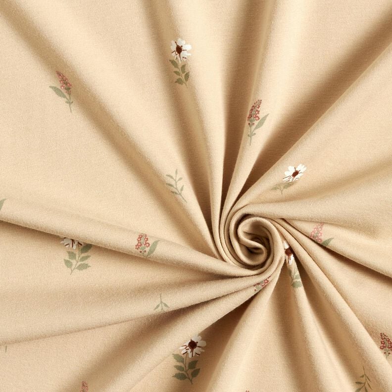 Katoenjersey delicate bloemen &ndash; zand,  image number 3