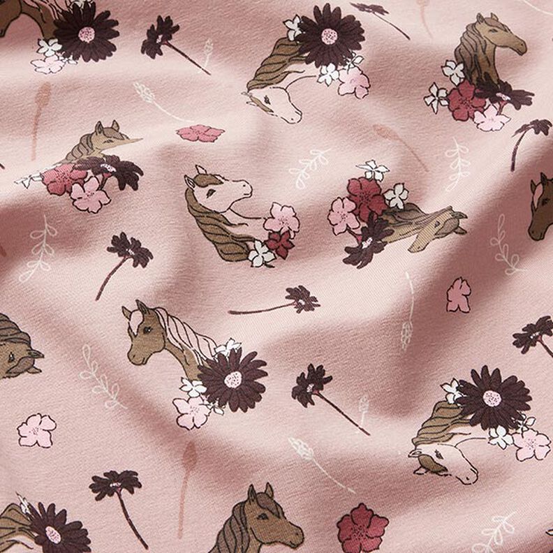 Katoenjersey Paardenkoppen – roze,  image number 2