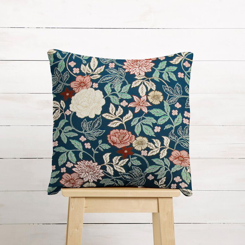 Decostof Jacquard Vintage bloemen – petroleum/donkerrood,  image number 6