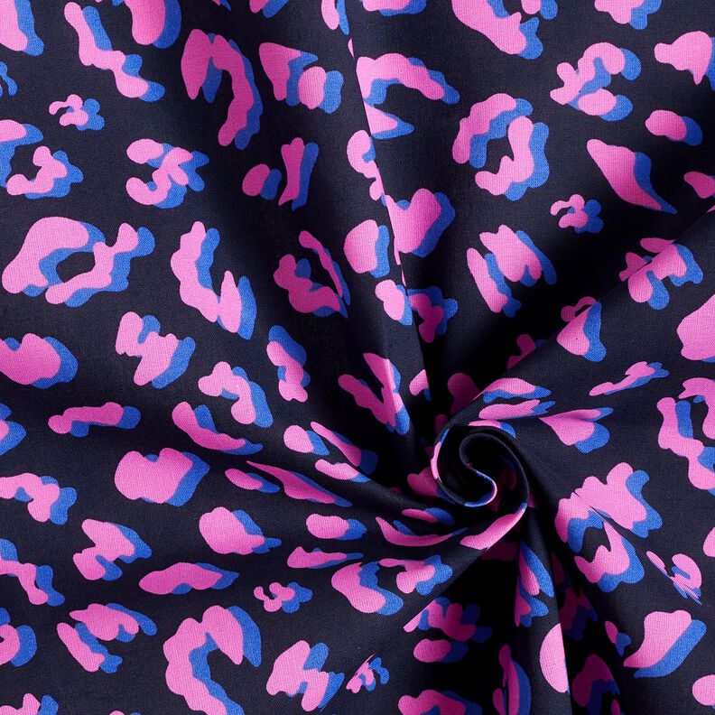 Gecoate katoen abstracte Leeuw | Poppy Fabrics – nachtblauw/pink, image number 3
