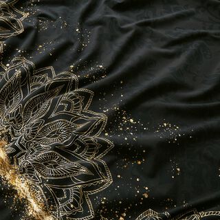 Katoenjersey Borduurstof mandala barok gouden stippen | Glitzerpüppi – zwart, 