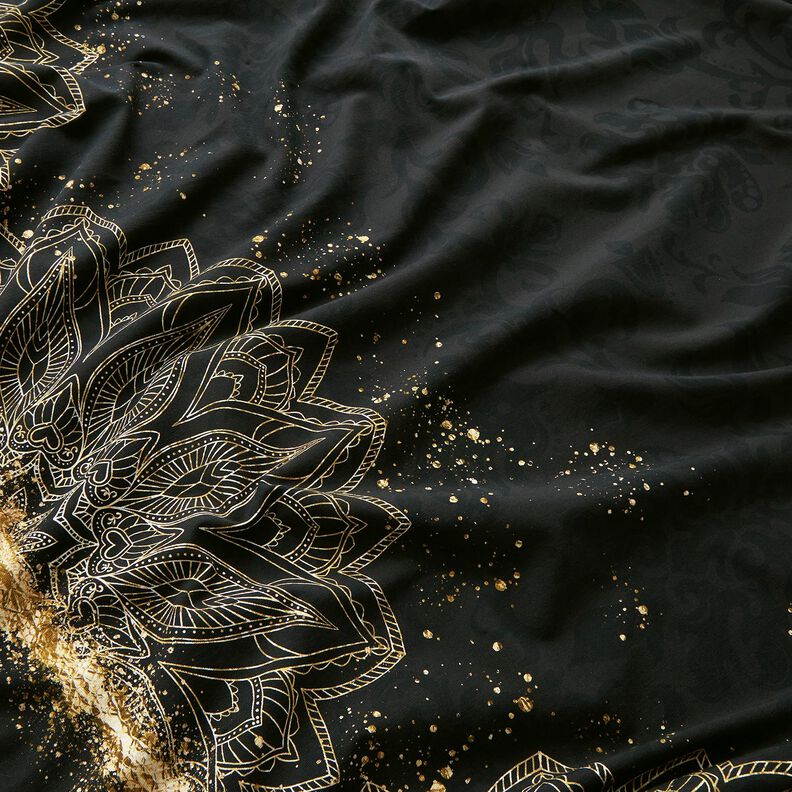 Katoenjersey Borduurstof mandala barok gouden stippen | Glitzerpüppi – zwart,  image number 1