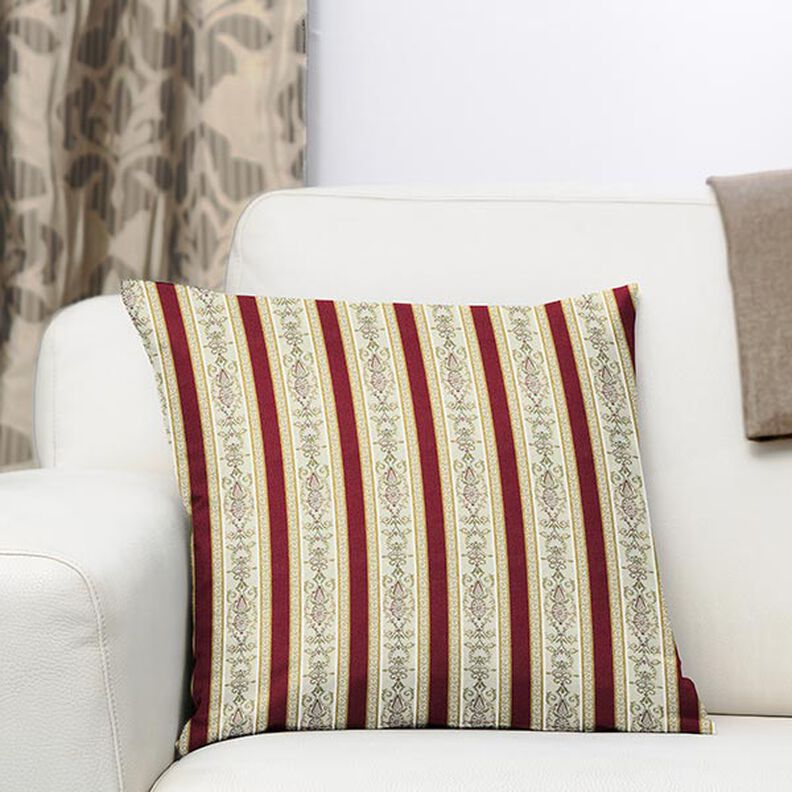 Meubelstof jacquard Biedermeier strepen – creme/rood,  image number 7