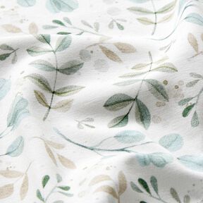 GOTS Katoenjersey Mini aquarel takken digitale print – wit/licht mint, 