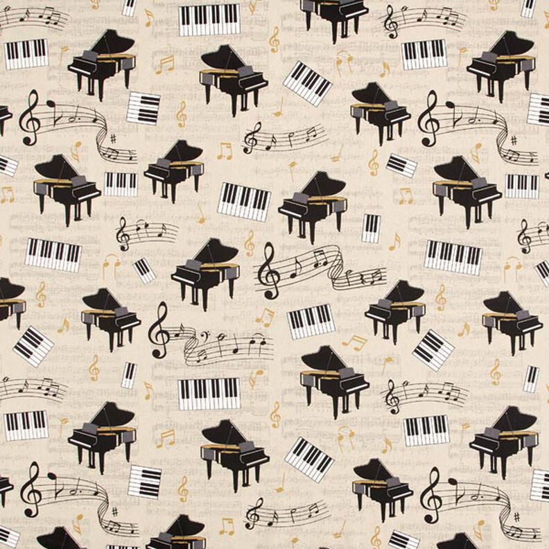 Decostof Half panama piano en bladmuziek – natuur/zwart,  image number 1