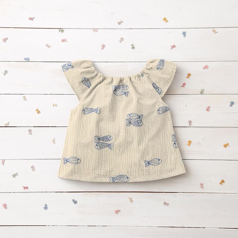 Mousseline/dubbel gehaakte stoffen opgestikte vis | Poppy Fabrics – ecru/koningsblauw,  image number 8