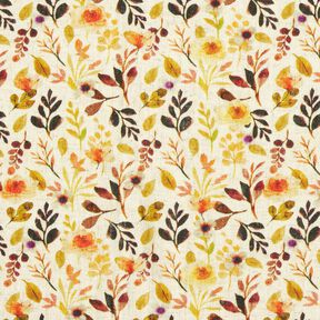 Viscose-linnen-mix Herfstbladeren – lichtbeige/oranje, 