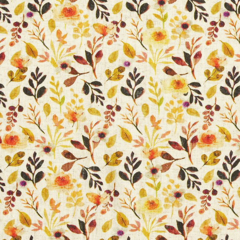 Viscose-linnen-mix Herfstbladeren – lichtbeige/oranje, image number 1