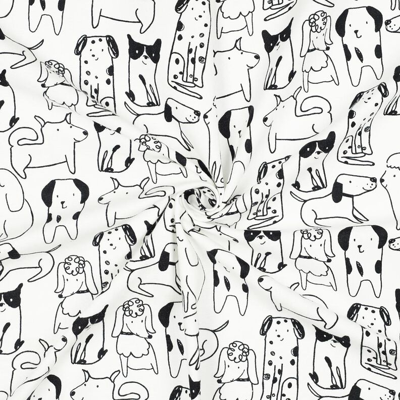 Katoenflanel Honden | Poppy Fabrics – wit/zwart, image number 3