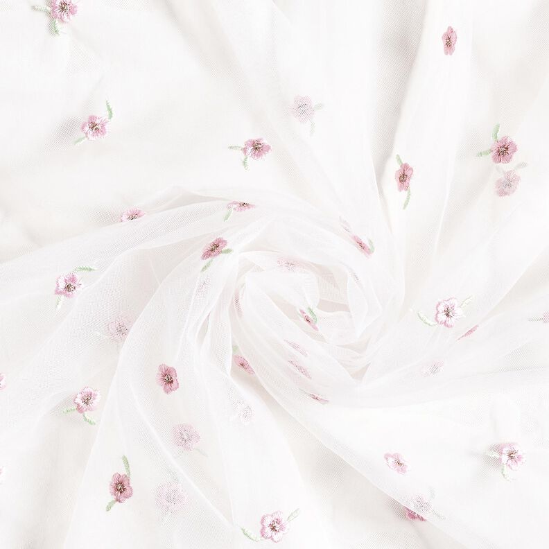 Softmesh opgestikte bloemen – wit/roos, image number 4