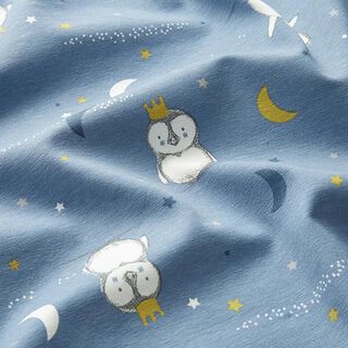 Katoenjersey Pinguïn en maan – lichtblauw, 
