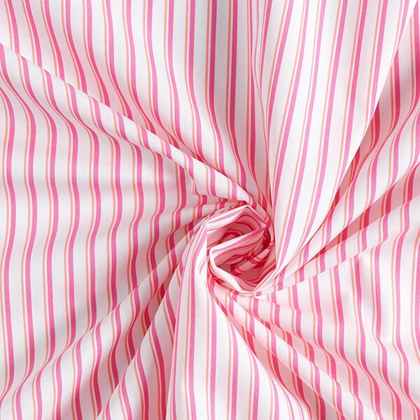 Katoenen stof onregelmatige strepen – pink/wit,  image number 3