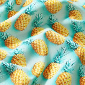 Katoenen stof Popeline ananas – aquablauw/geel, 