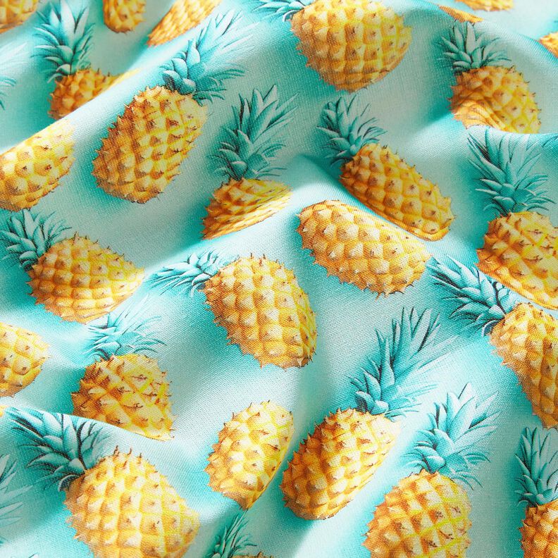 Katoenen stof Popeline ananas – aquablauw/geel, image number 2