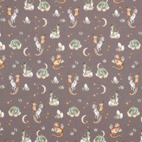 French Terry sommersweat schattige draken Digitaal printen – donkertaupe, 