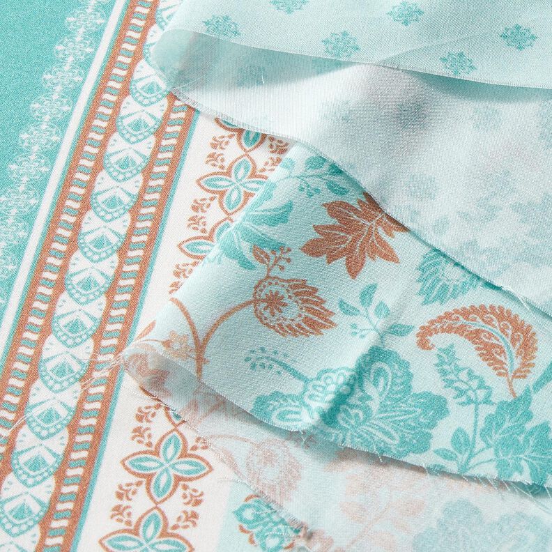 Viscose Voile Paisley bloemenrandontwerp – blauw, image number 7