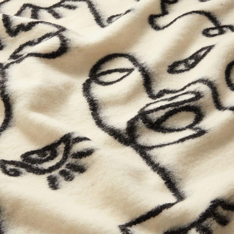 Mantelbreistof abstracte gezichten – zwart/ecru, image number 2