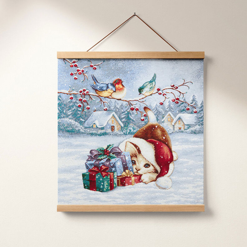 Decopaneel Gobelin Kat met geschenken – lichtblauw/karmijnrood, image number 6
