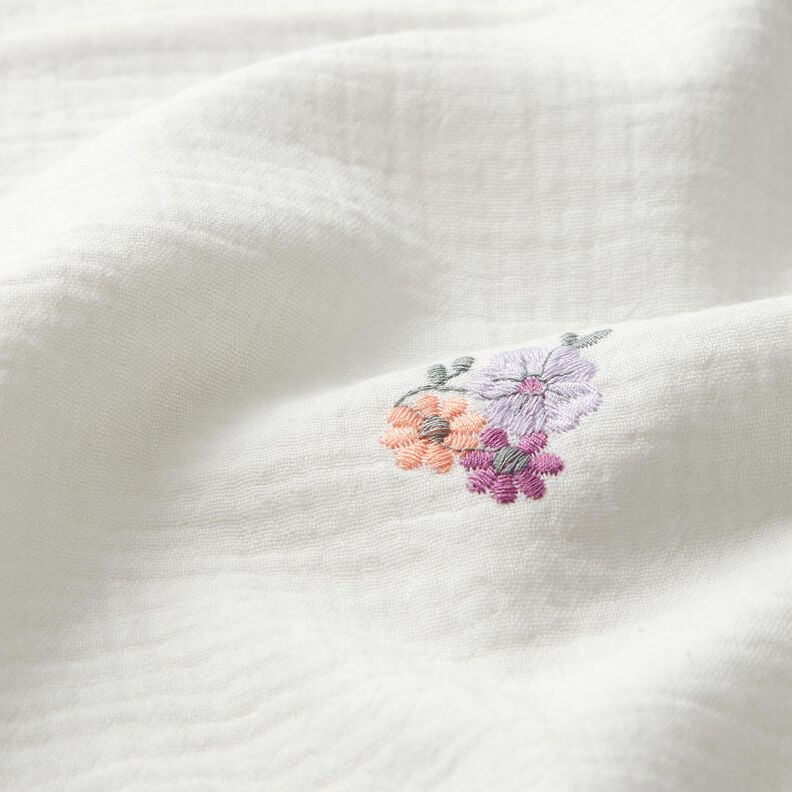 Mousseline/dubbel gehaakte stoffen opgestikte bloemen | Poppy Fabrics – wit,  image number 6