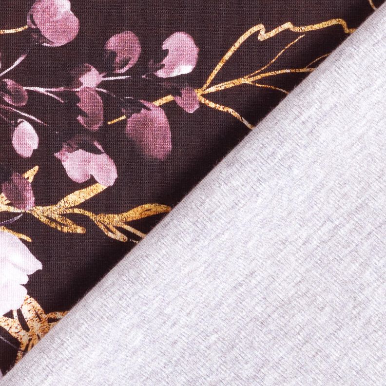 Katoenjersey Borduurstof Bloemen in gouden glitter | Glitzerpüppi – bordeauxrood/pastellila, image number 4