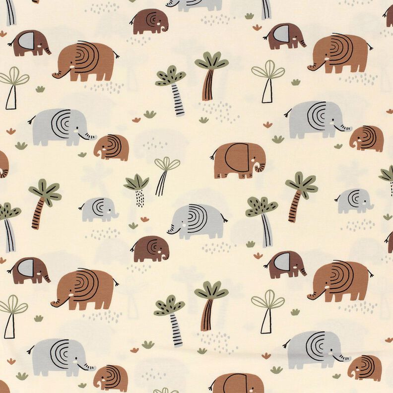 Katoenjersey Jungle-olifanten – ecru/riet, image number 1