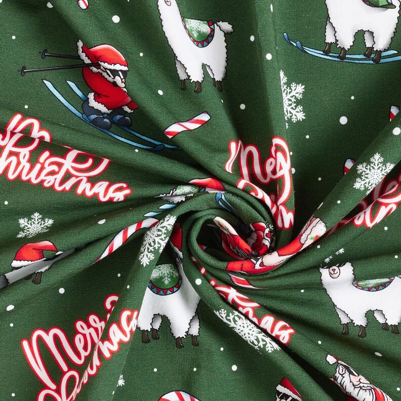 French Terry sommersweat Kerstman en lama | Glitzerpüppi – dennengroen/chili,  image number 3