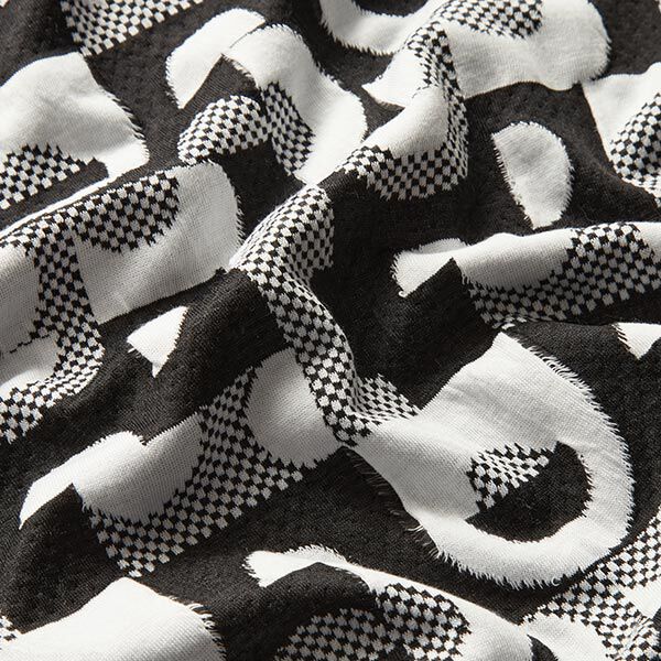 Jacquardjersey geometrische patronen en ruiten – zwart/wit, image number 2