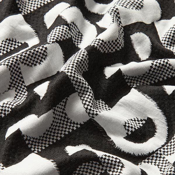 Jacquardjersey geometrische patronen en ruiten – zwart/wit,  image number 2