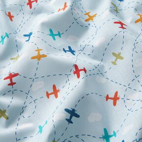 Katoenpopeline Vliegtuigen in de lucht – lichtblauw, 
