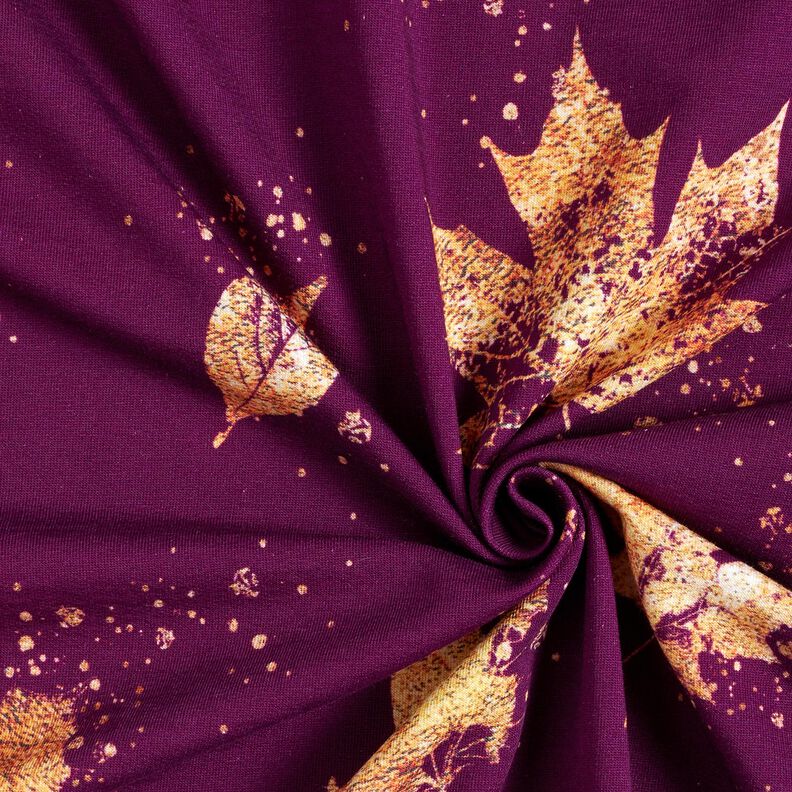 French Terry gouden herfstbladeren | Glitzerpüppi – druif/goud, image number 3