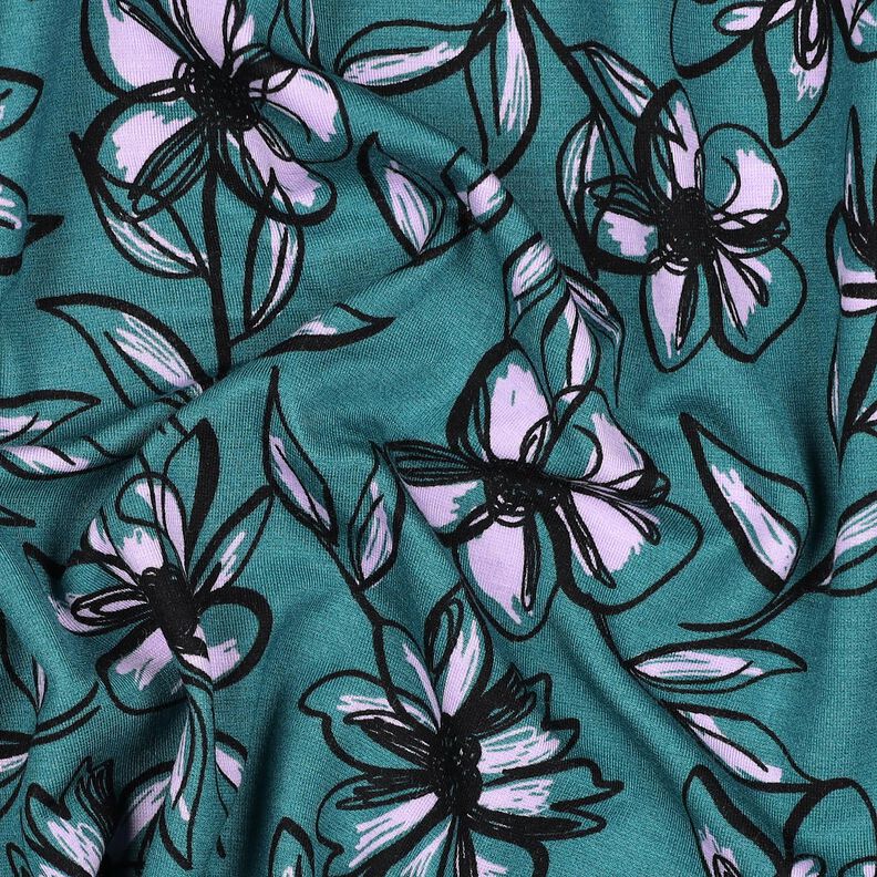 Romaniet jersey Bloemen – petroleum/lila,  image number 2