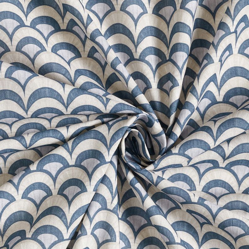 Katoenen stof Popeline elegante bogen – blauwgrijs/licht taupe, image number 3